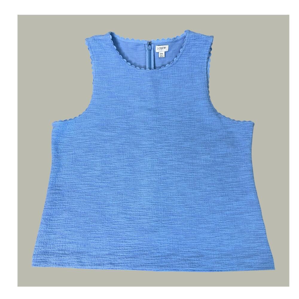 J. Crew Sleeveless Crew Tank Top Women Size XXL Blue Textured Scalloped Stretch